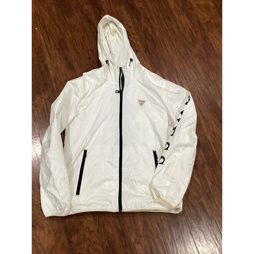 GUESS WHITE WINDBREAKER JACKET MENS M